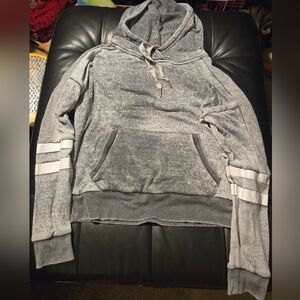 Gray Hoodie with Striped Sleeves